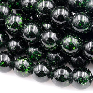 AAA Sparkling Green Goldstone 4mm 6mm 8mm 10mm Smooth Round Beads 15" Strand