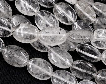 Stunning Natural Black Rutile Oval Beads Real Genuine Rutile Gemstone Smooth Beads 8/'/' Inch Strand