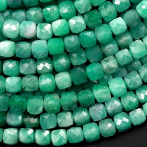 AAA Real Genuine Natural Green Emerald 2mm 4mm Faceted Cube Beads Dice Square Gemstone 15.5&quot; Strand