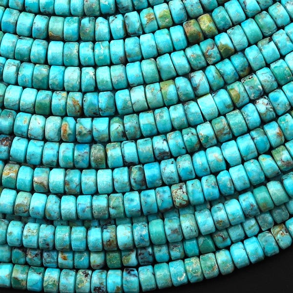 AAA Genuine Natural Blue Turquoise 4mm Smooth Heishi Rondelle Beads 15.5" Strand
