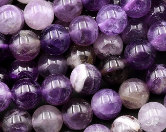 Natural Purple Flower Amethyst 4mm 5mm 6mm 8mm 10mm Smooth Round Beads 15.5" Strand