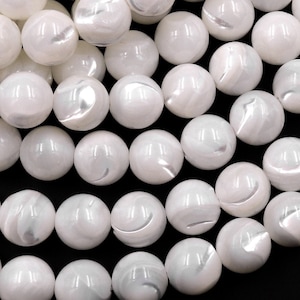 AAA Natural White Mother of Pearl 2mm 3mm 4mm 6mm 8mm 10mm Smooth Round Beads Iridescent Shell 15.5&quot; Strand