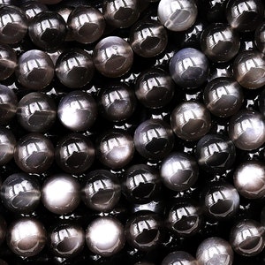 AAA シャトヤント天然ブラックムーンストーン 6 mm 7 mm 8 mm 10 mm 12 mm ラウンドビーズ 15.5 インチストランド