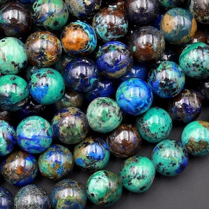 Raro Azurita Malaquita Crisocola Natural Genuína 6 mm 8 mm 10 mm Contas Redondas Shattuckita Gemstone do Arizona 15,5&quot; Strand