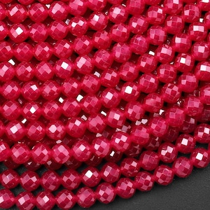 Faceted Lab-grown Red Ruby 2mm 3mm 4mm Round Gemstone Beads 15.5" Strand