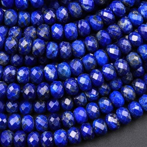 Micro Faceted Natural Blue Lapis Lazuli Rondelle Beads 3mm 4mm 5mm 6mm 15.5&quot; Strand