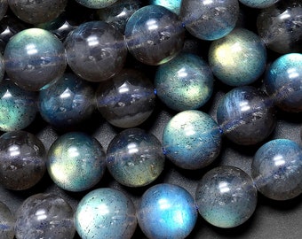 AAA+ Natural Blue Labradorite 4mm 6mm 8mm 10mm Round Beads Nothing But Fire Best Quality 15.5" Strand