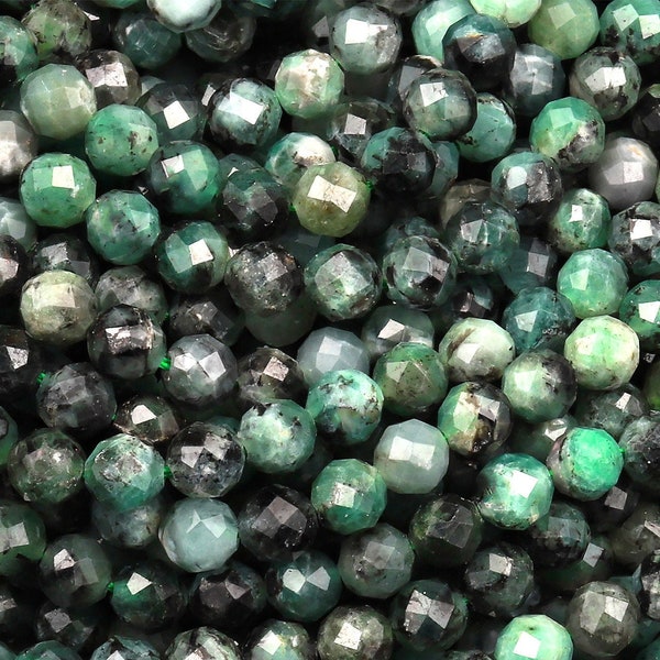 Real Genuine Natural Green Emerald Gemstone Faceted 3mm 4mm 5mm Round Beads Laser Diamond Cut Gemstone May Birthstone 15.5" Strand