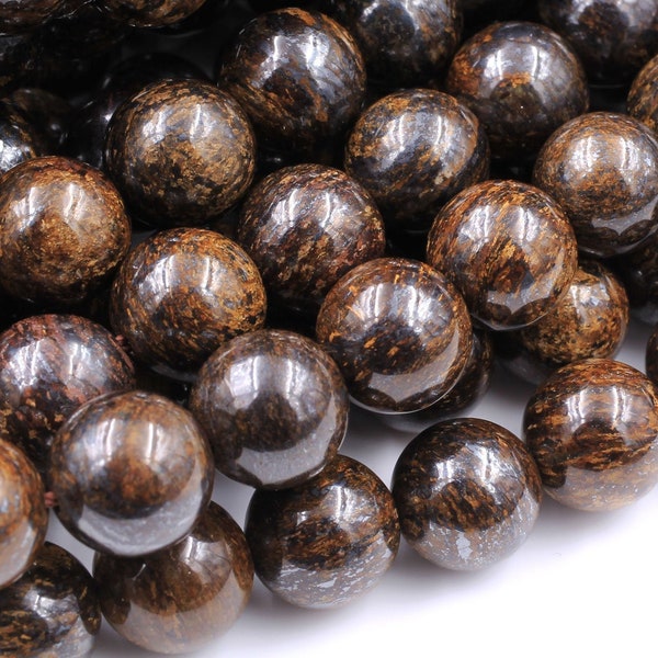 Bronzite naturelle 4mm 6mm 8mm 10mm 12mm 14mm 16mm Perles Rondes Pierre Marron de Haute Qualité 15.5 » Brin