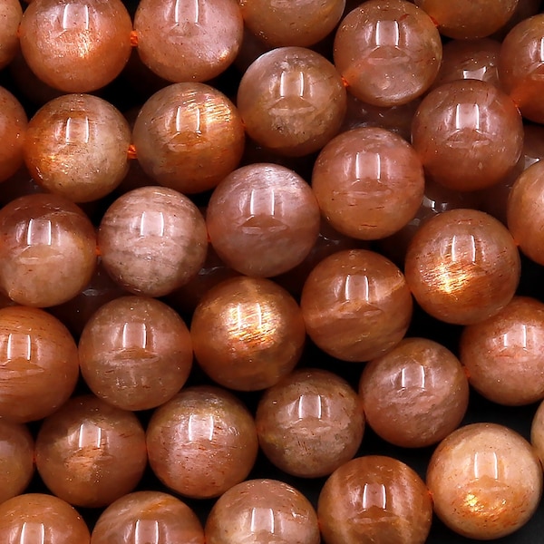 AA Fiery Natural Golden Orange Brown Sunstone Round Beads 5mm 6mm 7mm 8mm Feldspar Golden Glitters Orange Gemstone 15.5" Strand