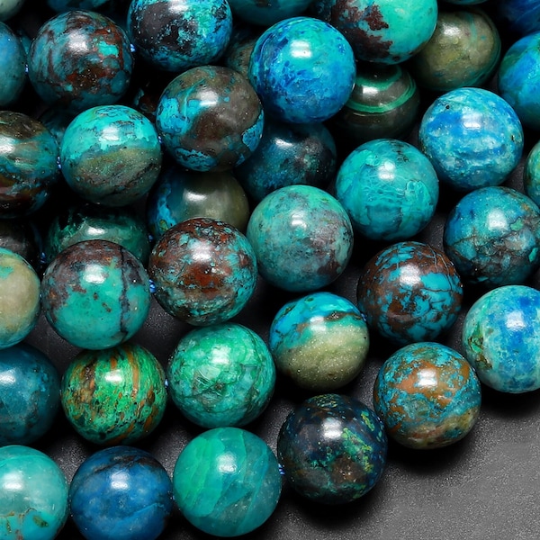 AAA Rare Genuine Natural Azurite Malachite Chrysocolla 6mm 8mm 9mm 10mm Round Beads Gemstone from Arizona 15.5" Strand