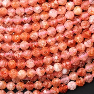 AAA Faceted Natural Sunstone Round Beads 4mm Gemstone 15.5&quot; Strand