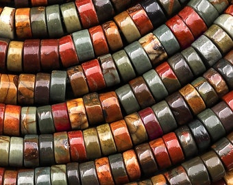 AAA Natural Red Creek Jasper Beads 4mm Heishi Rondelle Aka Multicolor Picasso Jasper 15.5" Strand