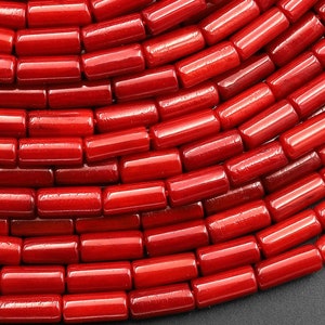 Genuine Red Bamboo Coral Smooth Thin Tube Cylinder Beads 15.5" Strand