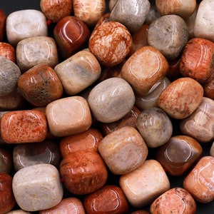 Natural Red Fossil Coral Beads Freeform Rectangle Nuggets 15.5&quot; Strand