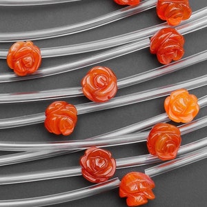 Sunkissed Natural Orange Red Carnelian Hand Carved Rose Flower Gemstone Beads 8mm 10mm 12mm 8&quot;
