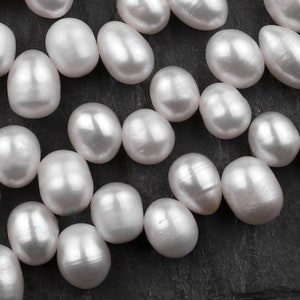 Genuine White Freshwater Potato Oval Pearl Top Side Drilled 8mm 10mm 16&quot; Strand