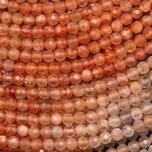 Faceted Natural Arusha Sunstone Round Beads 3mm Sparkling Micro Diamond Cut Gemstone 15.5&quot; Strand