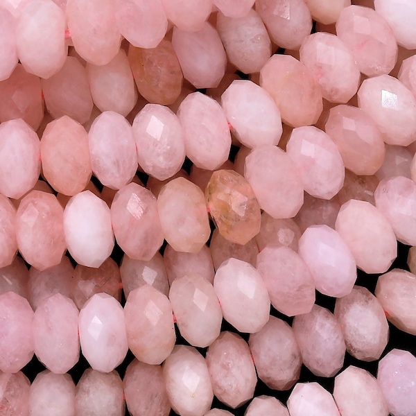 AAA Faceted Natural Pink Morganite Aquamarine Beryl Rondelle Beads 6mm 7mm 8mm 15.5" Strand