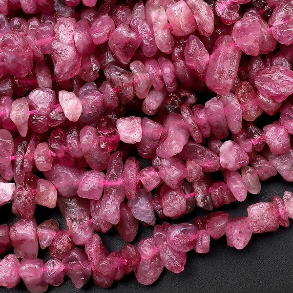 Natural Pink Tourmaline Small Freeform Hammered Chip Beads 15.5" Strand