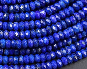 AAA Faceted Natural Blue Lapis Lazuli Rondelle Beads 4mm 15.5" Strand