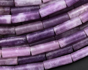 Natural Lilac Purple Lepidolite Thin Long Tube Beads 15.5" Strand
