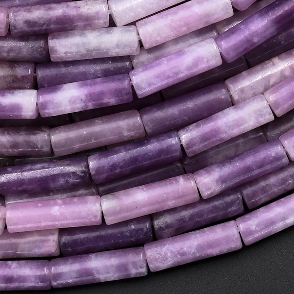 Lilas naturel Lépidolite Lépidolite Mince Long Tube Perles 15.5 » Brin