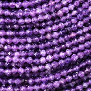 AAA Faceted Natural Mauve Purple Lepidolite 2mm 3mm Round Beads 15.5" Strand