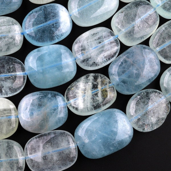 AAA Natural Blue Aquamarine Beads Smooth Rounded Rectangle Oval Nuggets High Quality Gemstone 15.5" Strand