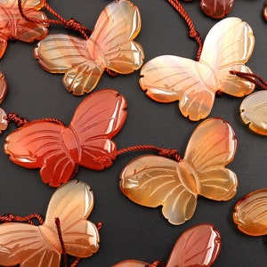 Hand Carved Natural Carnelian Butterfly Pendant Vertically Drilled Gemstone Bead