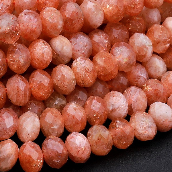 Fiery Natural Sunstone Faceted Rondelle Beads 4mm 5mm 6mm 15.5" Strand