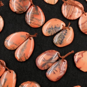 Drilled Rare Natural Utah Black Feather Jasper Earring Cabochon Cab Pair Freeform Matched Bead Pair American Jasper