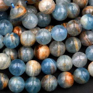 Rare Natural Argentina Lemurian Aquatine Calcite Aka Blue Onyx Smooth Round Beads 4mm 6mm 8mm 10mm 12mm 15.5&quot; Strand