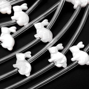 AAA Iridescent Carved Natural White Mother of Pearl Shell Cute Bunny Rabbit Beads Choose from 5pcs, 10pcs