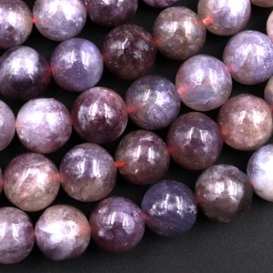 Natural Pink Tourmaline in Purple Lepidolite Round Beads 4mm 6mm 8mm 10mm Shimmering Mica Matrix 15.5&quot; Strand