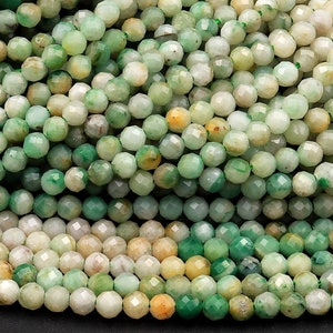Rare Natural Brazilian Jade Faceted 3mm 4mm Round Beads Micro Diamond Cut Real Green Jade Gemstone 15.5&quot; Strand