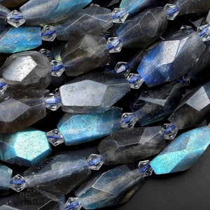 AAA Large Flashy Natural Labradorite Faceted Nuggets Freeform Beads 15.5" Strand