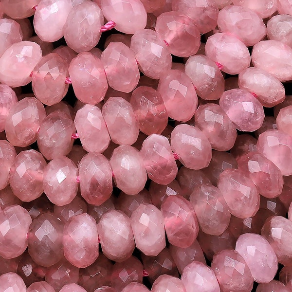 Rare AAA Faceted Natural Madagascar Mauve Pink Rose Quartz Rondelle Beads 7mm 8mm 9mm Gemstone 15.5" Strand