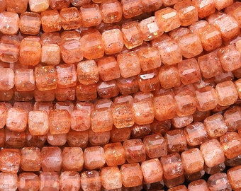 AAA Natürliche Sunstone Micro Facettierte 2 mm 3 mm Würfel Würfel Quadrat Perlen 15,5 "Strang
