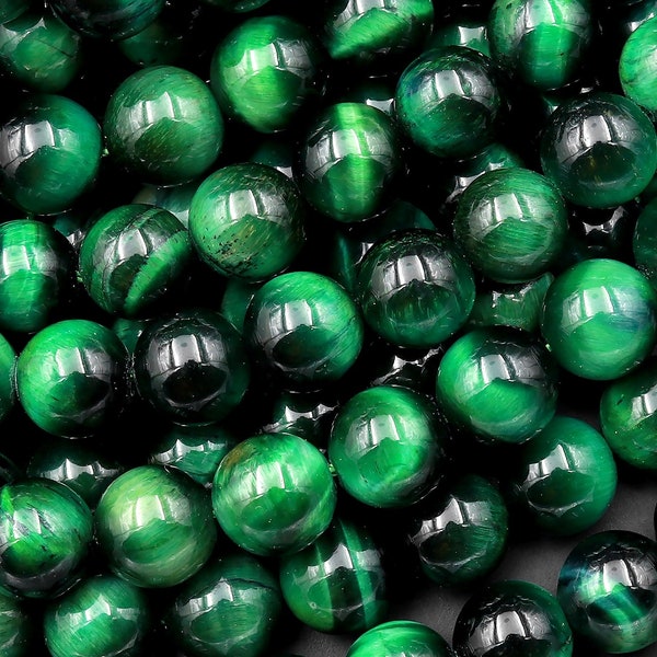 AAA Mystic Malachite Green Tiger's Eye  4mm 6mm 8mm 10mm Smooth Round Beads 15.5" Strand