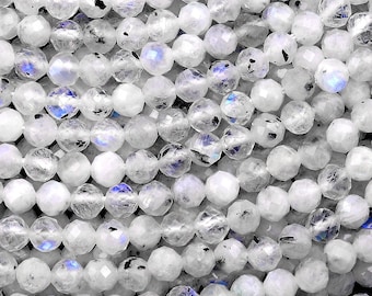 Micro Faceted Natural Rainbow Moonstone Round Beads 2mm 4mm 15.5" Strand