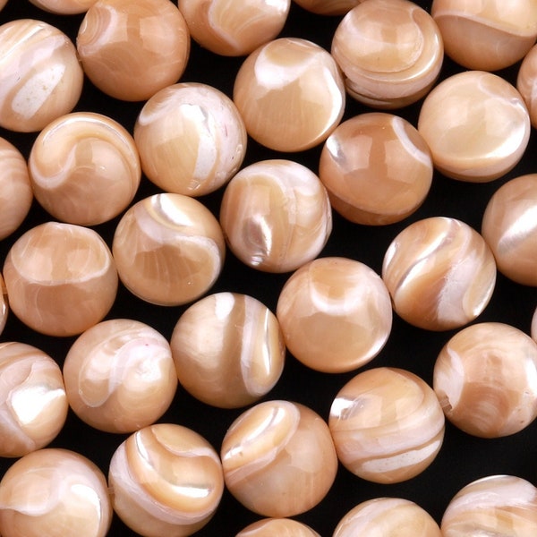 Natural Golden Brown Mother of Pearl Shell Round Beads 3mm 4mm 6mm 8mm 10mm 12mm High Quality Iridescent Pearl Gemstone 15.5" Strand