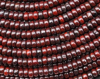 Natural Red Tiger Iron 4mm Smooth Rondelle Beads 15.5" Strand