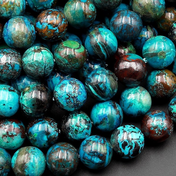 AAA Rare véritable Shattuckite naturelle 6mm 8mm 10mm 12mm 14mm 16mm perles rondes Azurite chrysocolle malachite pierre précieuse du Congo 15.5" Strand