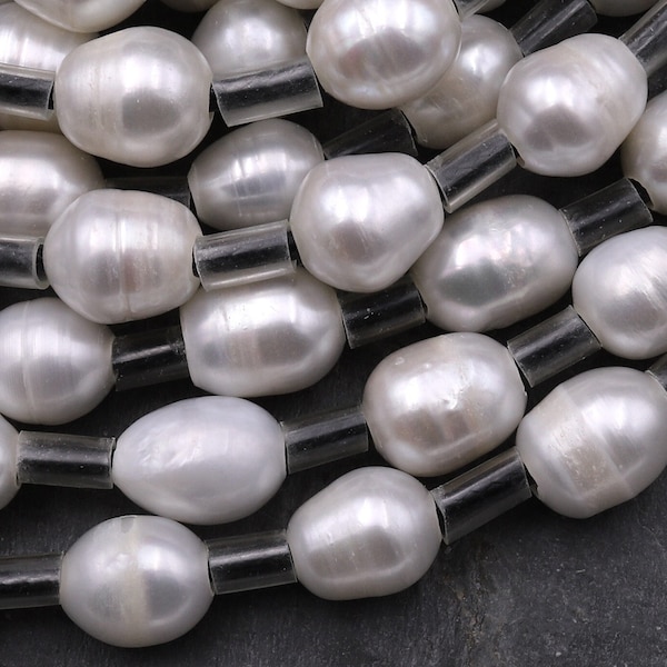 Large Hole Pearls Beads Genuine White Freshwater Pearl 12mm Oval 7.5" Strand