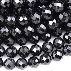 AAA Genuine Natural Black Tourmaline Beads Faceted 4mm 6mm 8mm 10mm Round Beads High Quality Sparkling Black Gemstone 15.5" Strand