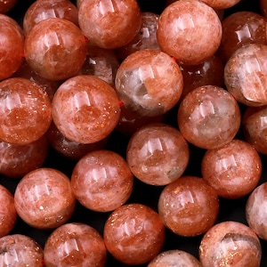 Fiery Natural Sunstone Round Beads 4mm 6mm 8mm 10mm 12mm Feldspar Golden Glitters Orange Red Gemstone 15.5&quot; Strand