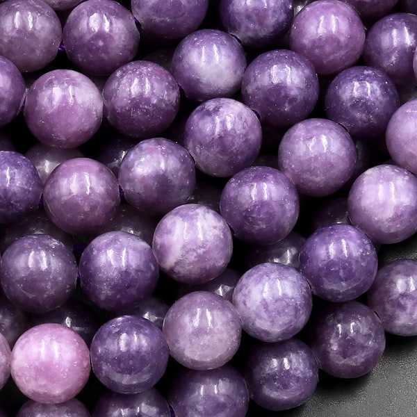 AA Natural Violet Purple Lepidolite 4mm 6mm 8mm 10mm Round Beads 15.5" Strand