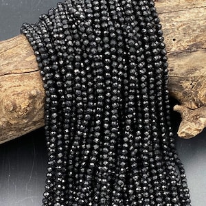 AAA Genuine Natural Black Tourmaline Faceted Round Beads 2mm 3mm 4mm 5mm 6mm Micro Diamond Cut Gemstone 15.5" Strand