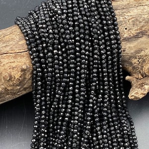 AAA Genuine Natural Black Tourmaline Faceted Round Beads 2mm 3mm 4mm Micro Diamond Cut Gemstone 15.5" Strand